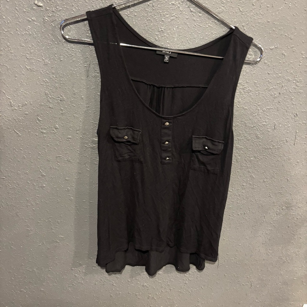 Love J Charcoal Sleeveless Tank with Button Accents